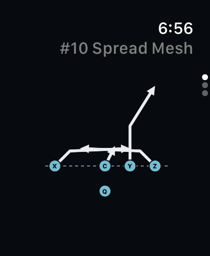 L'application Routetree sur l'Apple Watch : un jeu avec formation et tracés, surmonté du numéro et du nom.